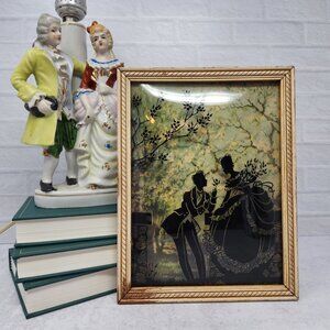 Vintage Silhouette Courting Couple Art Reverse Painted Convex Glass Princesscore